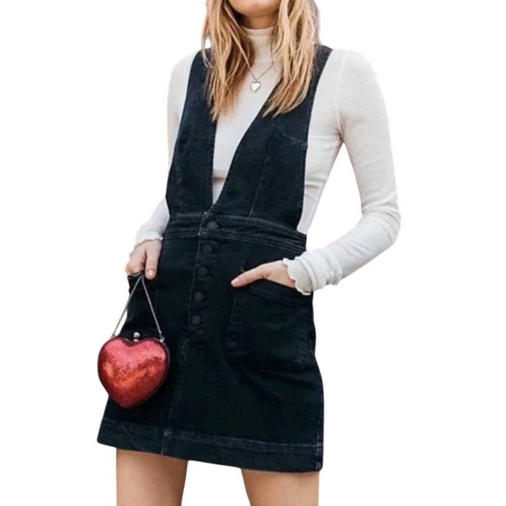 Free People Black Denim Overalls